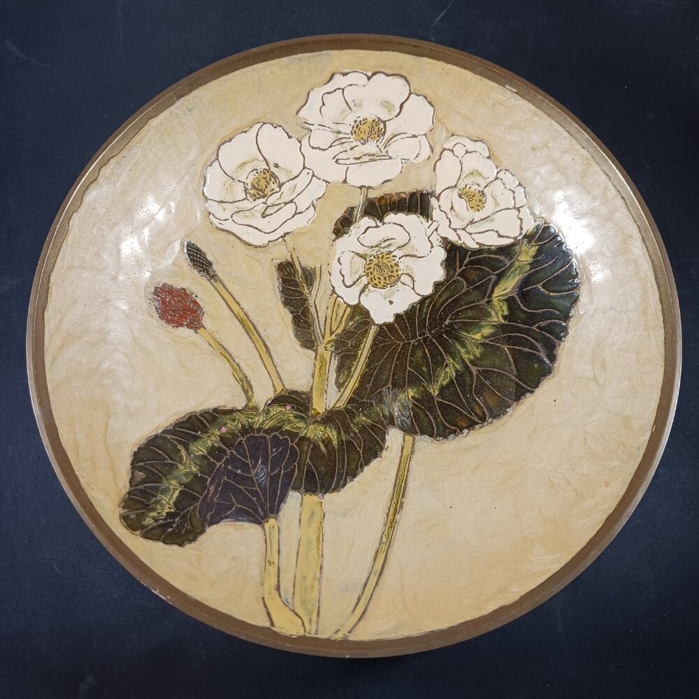 Vintage India Brass Enameled Trinket Bowl 6" diameter